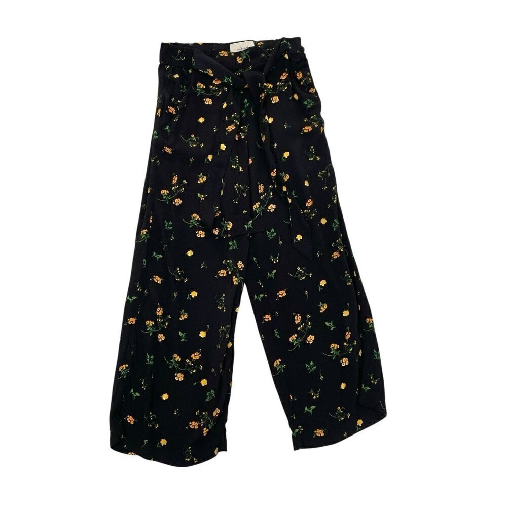 ARITZIA Floral Crepe Wide-Leg Crop Culotte Pull-On Pants Black size XS